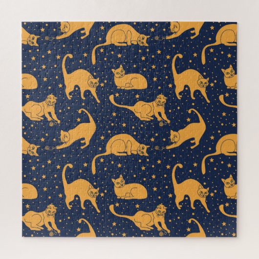 Grappige katten, sterren, ruimte patroon. legpuzzel (Verticaal)