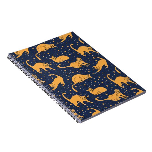 Grappige katten, sterren, ruimte patroon. notitieboek (Rechterzijde)