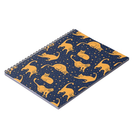 Grappige katten, sterren, ruimte patroon. notitieboek (Linkerzijde)