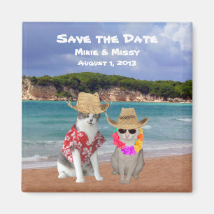 Grappige Katten Strand Bruiloft Save the Date Magneet