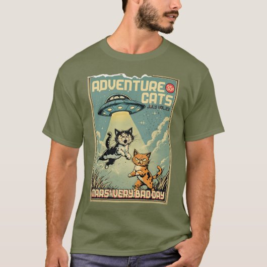 Grappige katten stripboek alien ontvoering science t-shirt (Voorkant)