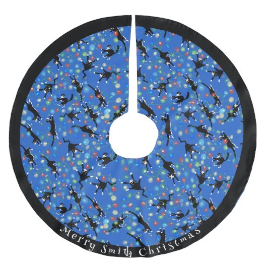 Grappige Katten Tangled In Kerstmis Lichten Custom Kerstboom Rok (Voorkant)