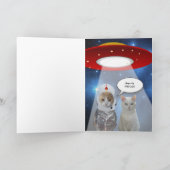 Grappige katten UFO Verjaardag Kaart (Binnen)