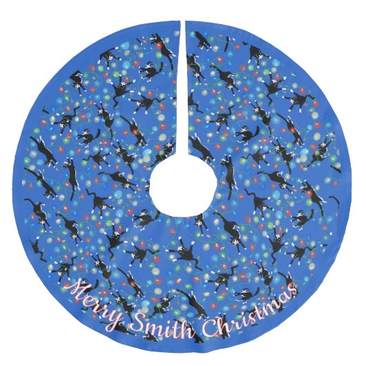 Grappige katten verstrikt in kerstverlichting op m kerstboom rok (Voorkant)