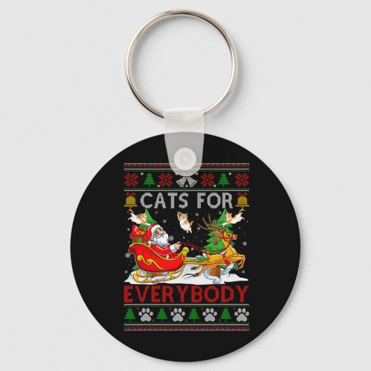 Grappige katten voor iedereen Santa Sleigh Ugly Ch Sleutelhanger (Voorkant)