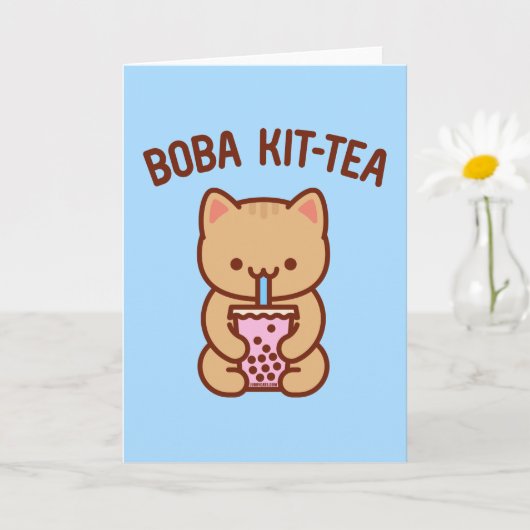 Grappige katten wenskaart: BOBA KIT-TEA Kaart (Kleine Plant)