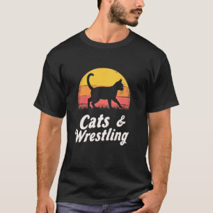 Grappige katten worstelen vintage t-shirt