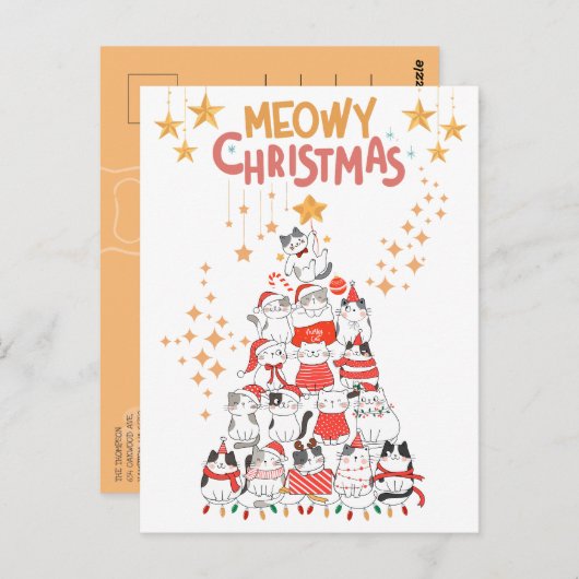 Grappige Katten Xmas Tree Meowy Kerstvakantie Briefkaart (Voorkant / Achterkant)