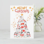 Grappige Katten Xmas Tree Meowy Kerstvakantie Kaart (Staand voorkant)
