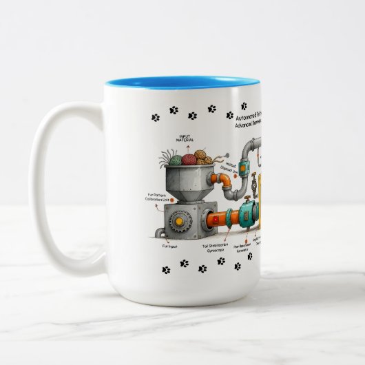 Grappige kattenassemblagemachine mok (Links)