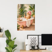 Grappige kattenbadposter, champagneprint, whimsica poster (Thuiskantoor)