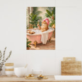 Grappige kattenbadposter, champagneprint, whimsica poster (Keuken)