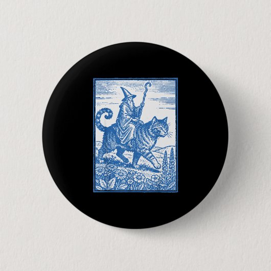 Grappige kattenberijder tovenaar meme ronde button 5,7 cm (Voorkant)