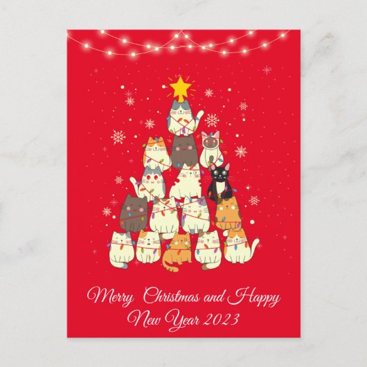 Grappige kattenboom kerst feestdagenkaart (Voorkant)