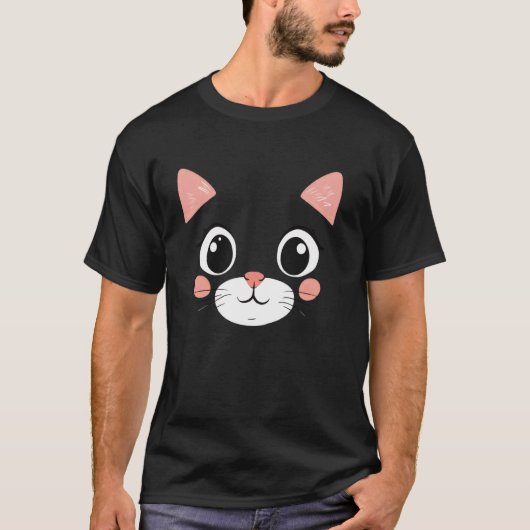 Grappige Kattengezicht Halloween T-shirt (Voorkant)