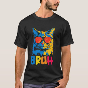 Grappige Kattengezicht Zonnewering Bruh Meme Retro T-shirt