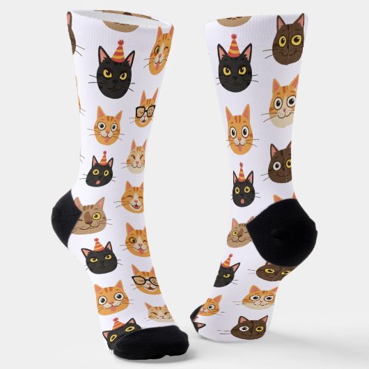 Grappige Kattengezichten Patroon Crew Soks Sokken (Gebogen)
