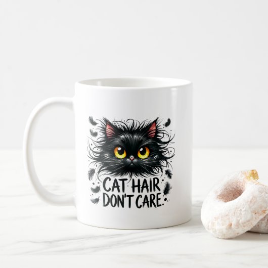 Grappige kattenhaar sarcasme woordkunst koffiemok (Met donut)