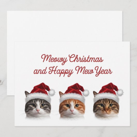 Grappige kattenkerst miauw met kerst pet feestdagenkaart (Voorkant / Achterkant)