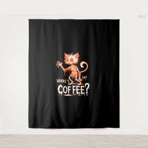 Grappige Kattenkoffie Waar Is Mijn Koffie_ Hilaris Wandkleed
