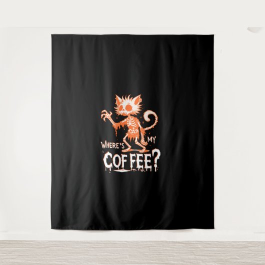 Grappige Kattenkoffie Waar Is Mijn Koffie_ Hilaris Wandkleed (Voorkant)