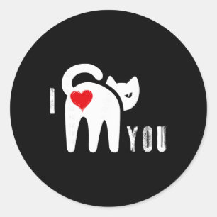Grappige kattenkont hart Valentijnsdag ik hou van Ronde Sticker