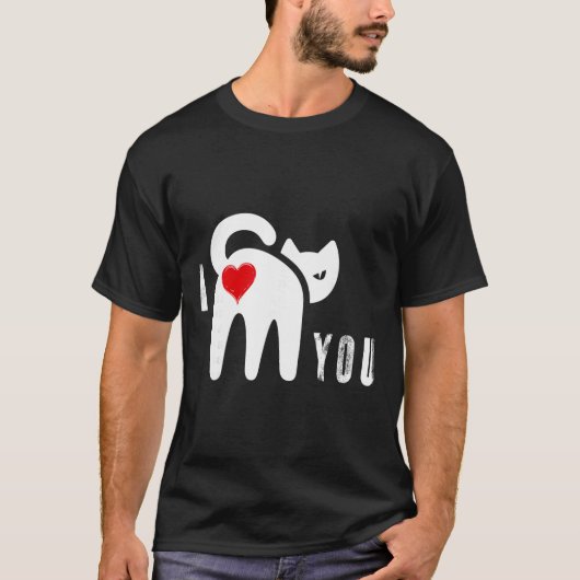 Grappige kattenkont hart Valentijnsdag ik hou van T-shirt (Voorkant)