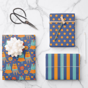 Grappige kattenkoppel inpakpapier set van 3 vel