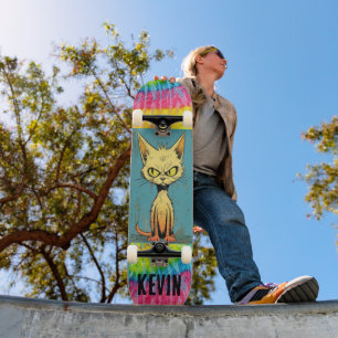 Grappige kattenkunst aangepaste naam Skateboard De