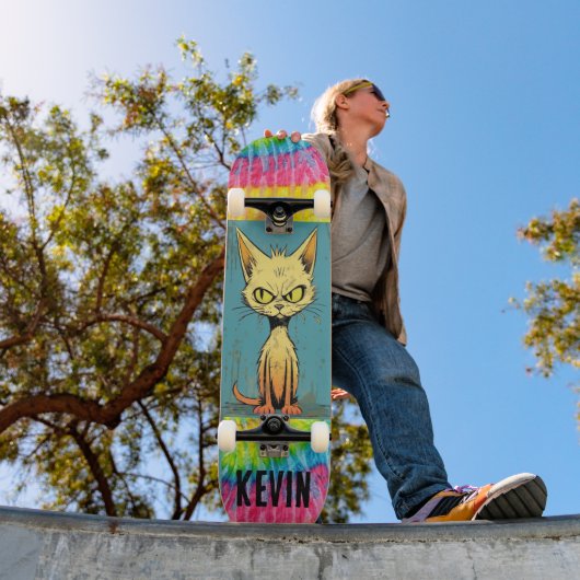 Grappige kattenkunst aangepaste naam Skateboard De (Buiten 1)