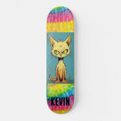 Grappige kattenkunst aangepaste naam Skateboard De (Voorkant)