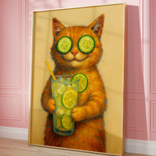 Grappige kattenkunst, Ontspannende kat Poster