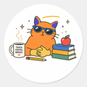 Grappige Kattenleraar Ronde Sticker