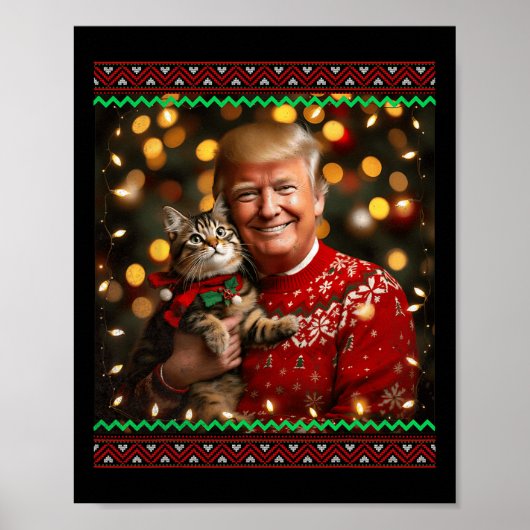 Grappige Kattenliefhebber Kersttrui Trump Lelijke Poster (Voorkant)
