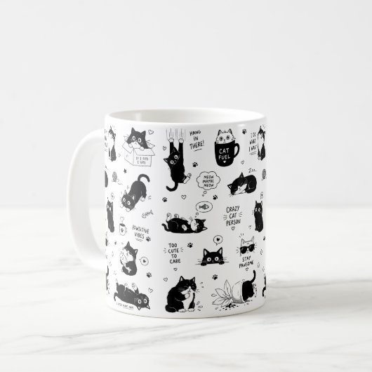 Grappige kattenliefhebber mok met zwart-wit patroo (Voorkant links)