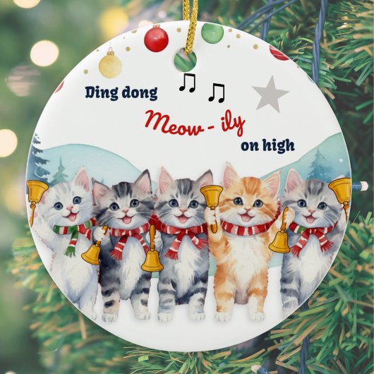 Grappige Kattenliefhebber Waterverf Kerstmis Keramisch Ornament