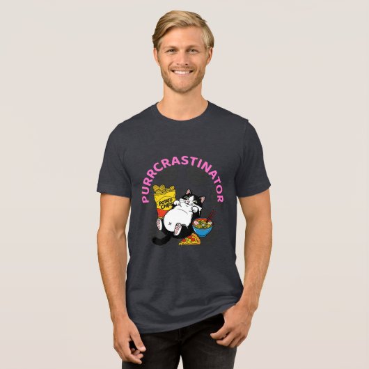 Grappige kattenliefhebbers "Purrcrastinator" Schat Tri-Blend Shirt (Voorkant volledig)
