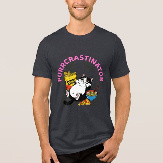 Grappige kattenliefhebbers "Purrcrastinator" Schat Tri-Blend Shirt (Voorkant)