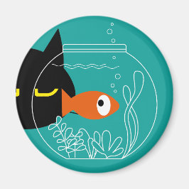 Grappige kattenmagneet - Fishy! Ronde Koelkast Dec Magneet
