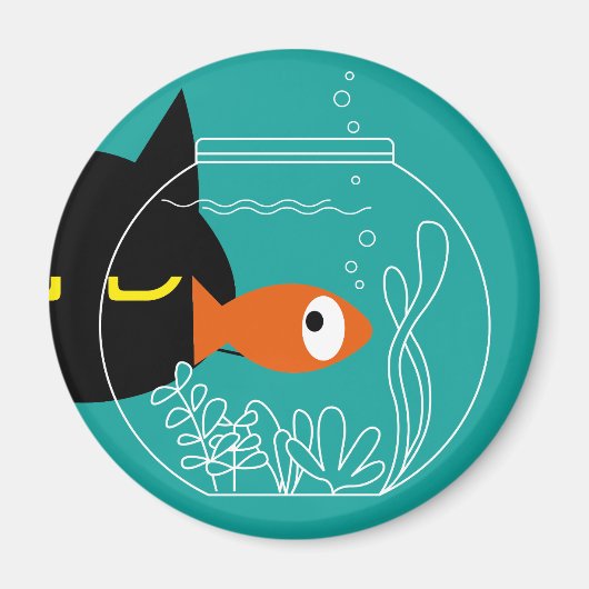 Grappige kattenmagneet - Fishy! Ronde Koelkast Dec Magneet (Voorkant)
