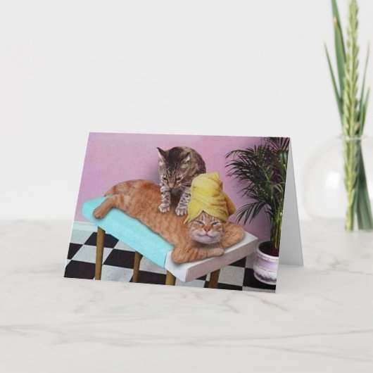 Grappige Kattenmassage Verjaardag Kaart (Voorkant)