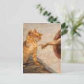 Grappige kattenmeme kunst Creatie van Adam met kat Briefkaart (Staand voorkant)