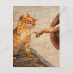 Grappige kattenmeme kunst Creatie van Adam met kat Briefkaart