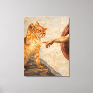 Grappige kattenmeme kunst Creatie van Adam met kat Canvas Afdruk