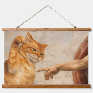 Grappige kattenmeme kunst Creatie van Adam met kat Hangend Wandkleed
