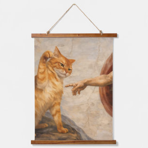 Grappige kattenmeme kunst Creatie van Adam met kat Hangend Wandkleed