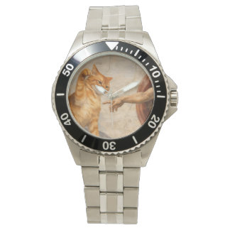 Grappige kattenmeme kunst Creatie van Adam met kat Horloge