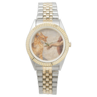 Grappige kattenmeme kunst Creatie van Adam met kat Horloge