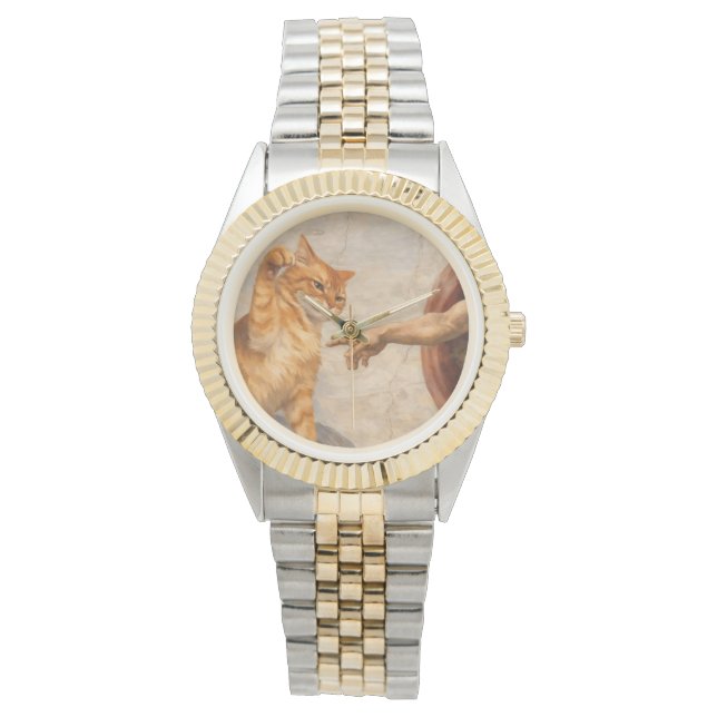 Grappige kattenmeme kunst Creatie van Adam met kat Horloge (Voorkant)