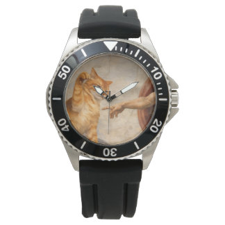 Grappige kattenmeme kunst Creatie van Adam met kat Horloge